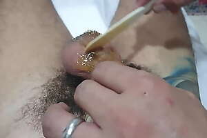 Shaving my pierced cock