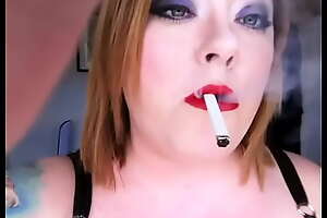 BBW Girl friend Tina Snua Smoking A Filterless Cigarette In A PVC Top