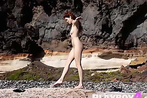 Astounding redhead big ass model Heidi Romanova posed outdoor totally naked