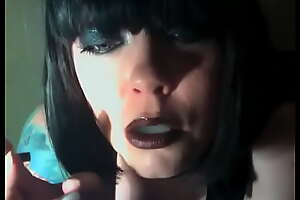 Goth BBW Mistress Tina Snua Smokes A Vogue Slim Wash out Wearing Black Lipstick