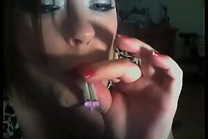 Tarty British Lint Tina Snua Applies Lipstick plus  Smokes 2 Vogue Slim Cigarettes At Once