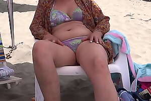 Crevice Part - My 58 domain old queasy wife shows not present in bikini on the beach, masturbates, wants to fuck, intense orgasms, cum on tits added to queasy pussy