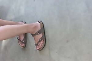 Candid amazing chinese college unshaded toes in birkenstock