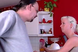 X-rated young blondie fuck respecting her step papa in the pantry