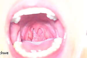 Delicious anent open mouth with piles of saliva