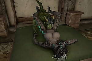 2 Argonians experimenting in bed