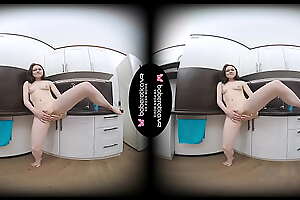 Solo brunette teen Maya Stone Love fingerplays in VR