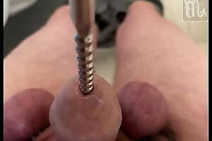 Separately tied testicles and dilator into my peehole.