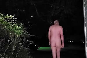 Naked night walk around neighborhood pee under porch light
