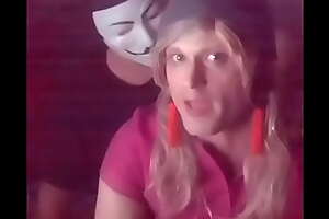 Guy in mask fucking bitchy blonde t-girl