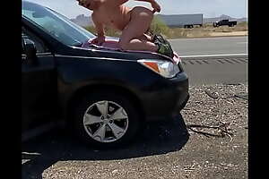 Extreme Exhibitionist fucks his ass on the highway