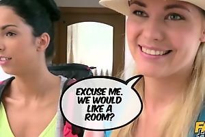Three oversexed chicks articulate lesbian threesome in someone's skin hostel room
