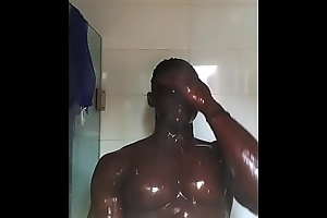 black man in shower