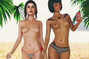 BEING A DIK #111 XXX Two hot babes on a catch beach