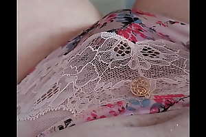 Crossdresser wanking in silk added to lace small-clothes cdlingeriecum