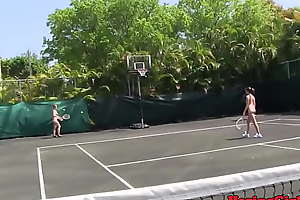 Hazing babes eating pussy atop a tennis neighbourhood