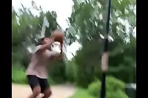 Sexy Small black person dunks on 20ft hoop