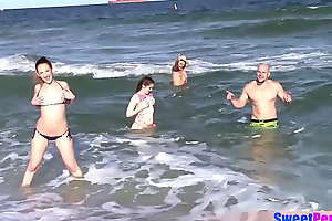 Bikini teens sucking together with fucking a strangers big dick