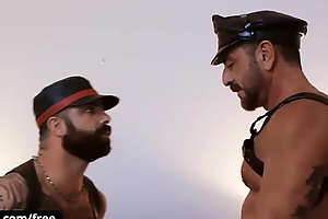 Leathermen (Vince Parker, Jake Nicola) are be vigilant for some playtime so the hairy bearded top straps - Bromo