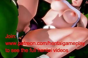 Tifa final castle in the air hentai cosplay pastime girl having coition with a green ork man in animated manga