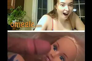 Omegle Reaction Cum on Barbie Doll Humorous Facial Kinky She Likes It and Points
