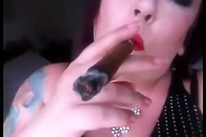 BBW Smoking Old bag Uses A Holder To Smoke Cigar