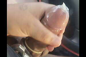 Cum down condom with homemade cockring