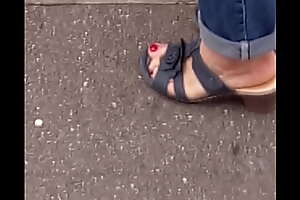 Latina granny out in the open feet fetish Lickable red toes