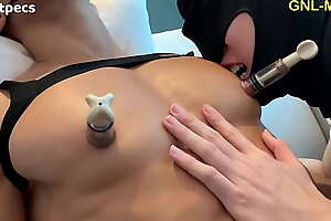 Hot Asian supplicant object nipple sucked coupled with played by 2!