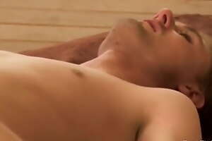 Using Buy off To Massage His Body To Feel Relax And arouse