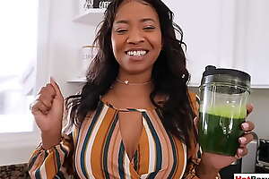Ebony MILF fitness stepmom September Reign tasting stepsons big white locate