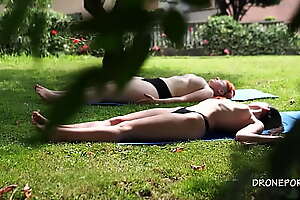 Two naked girls sunbathing almost the burgh park